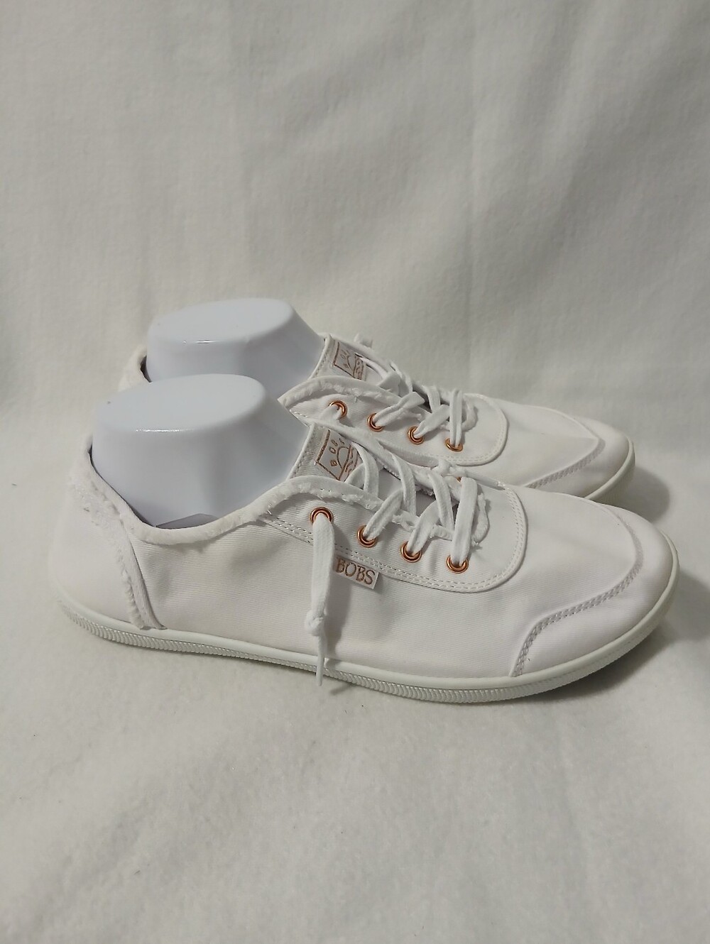 BOBS from Skechers White Canvas Sneakers with Rose Gold Accents Size 10 Wide